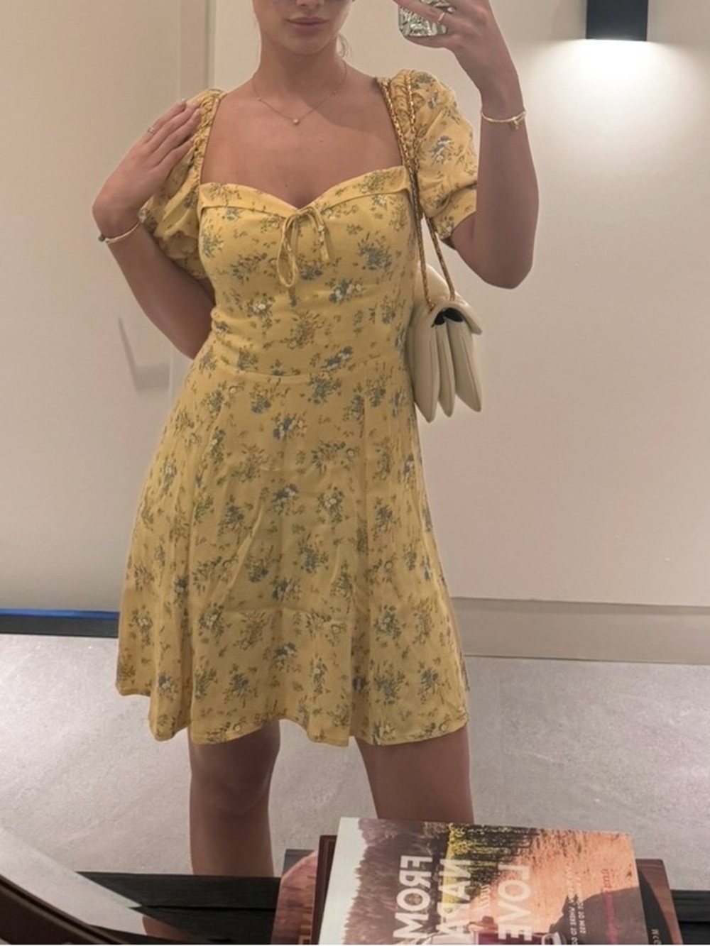 Reformation Yellow Floral Tie-Front Mini Dress
